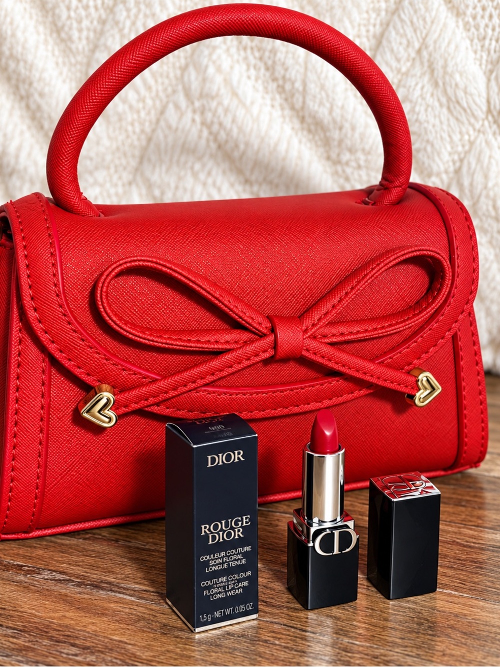 Red Bow-Accent Top-Handle Bag